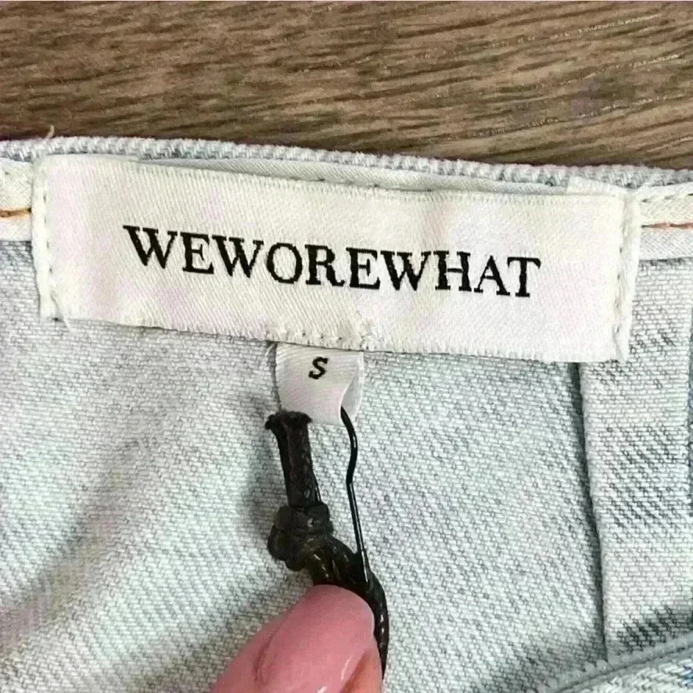 WeWoreWhat Cut-Out Denim Mini Skirt in a Super Light Indigo Wash. Sz Small. NWT! - Picture 8 of 14